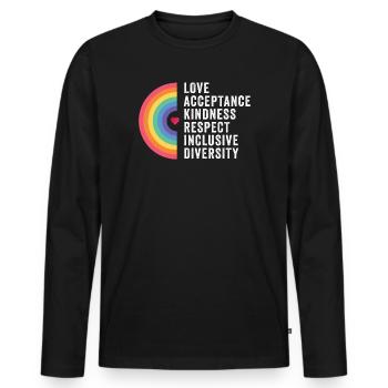 Mois de la fierté LGBT - Amour. Acceptation. Bonté. - T-shirt manches longues Premium bio Homme - noir - Devant - Nico (187cm)