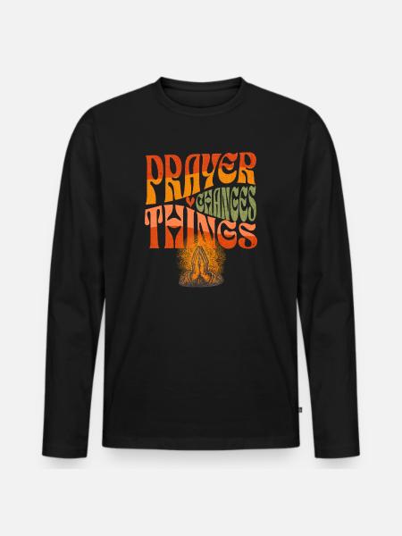 Gebetshände Motiv mit Friedenswunsch - Männer Premium Bio Langarmshirt - Schwarz