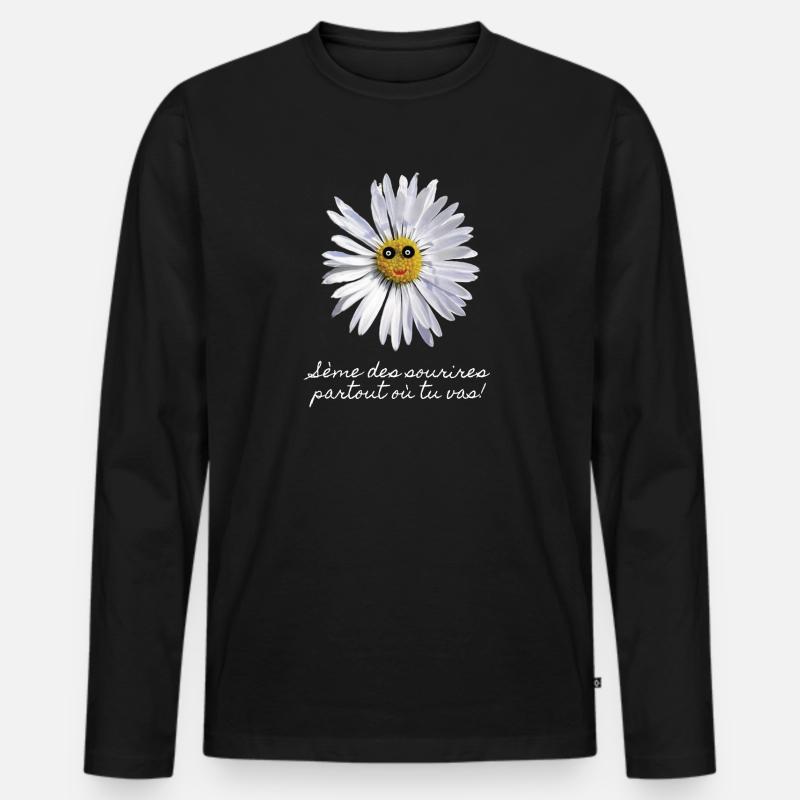 Lächelndes Gänseblümchen - Männer Premium Bio Langarmshirt - Schwarz