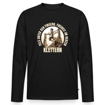 Fels unter den Fingern, Freiheit im Herzen - Männer Premium Bio Langarmshirt - Schwarz - Vorne - Nico (187cm)
