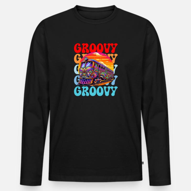 Groovy Psychedelischer Bus - Männer Premium Bio Langarmshirt - Schwarz