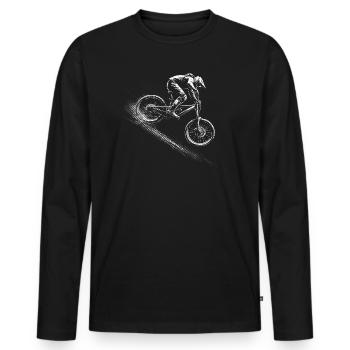 MTB Downhill Aktion – dynamisches Biker Design - Männer Premium Bio Langarmshirt - Schwarz - Vorne - Nico (187cm)