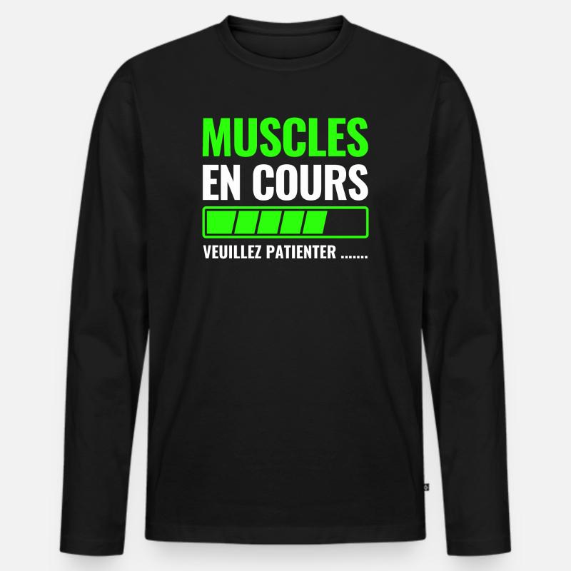 Muskeln im Gange bitte warten - Männer Premium Bio Langarmshirt - Schwarz