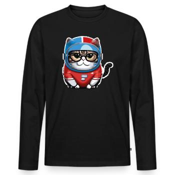 Katze Weltraum Space Cat Astronaut - Männer Premium Bio Langarmshirt - Schwarz - Vorne - Nico (187cm)