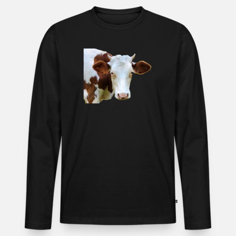 Kuh Kuhkopf - Männer Premium Bio Langarmshirt - Schwarz