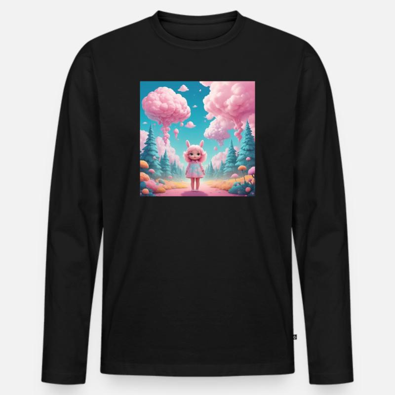 Mädchen im Zuckerwatte-Wald - Männer Premium Bio Langarmshirt - Schwarz