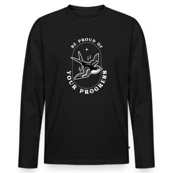Motivational Quote Be Proud of Your Progress - Men's Premium Organic Long Sleeve Shirt - black - Front - Nico (187cm)