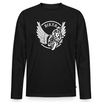 Winged Biker Circle Logo - Men's Premium Organic Long Sleeve Shirt - black - Front - Nico (187cm)