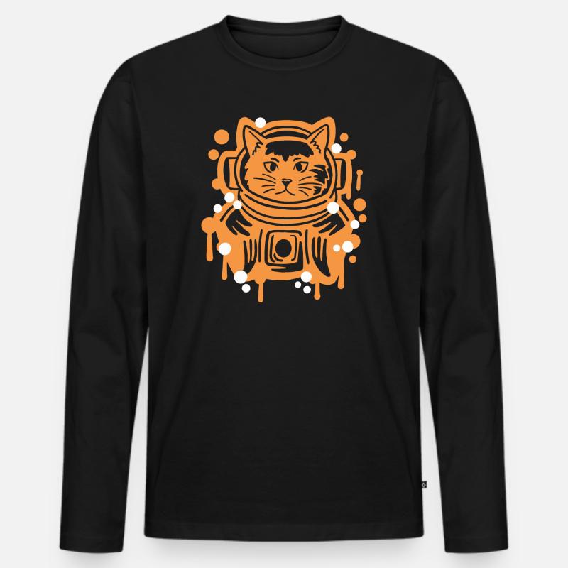 Astronaut Katze - Männer Premium Bio Langarmshirt - Schwarz