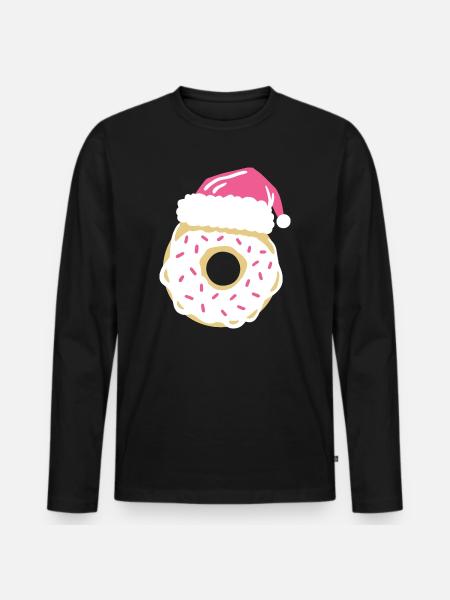 Donut Weihnachtsmütze - Männer Premium Bio Langarmshirt - Schwarz