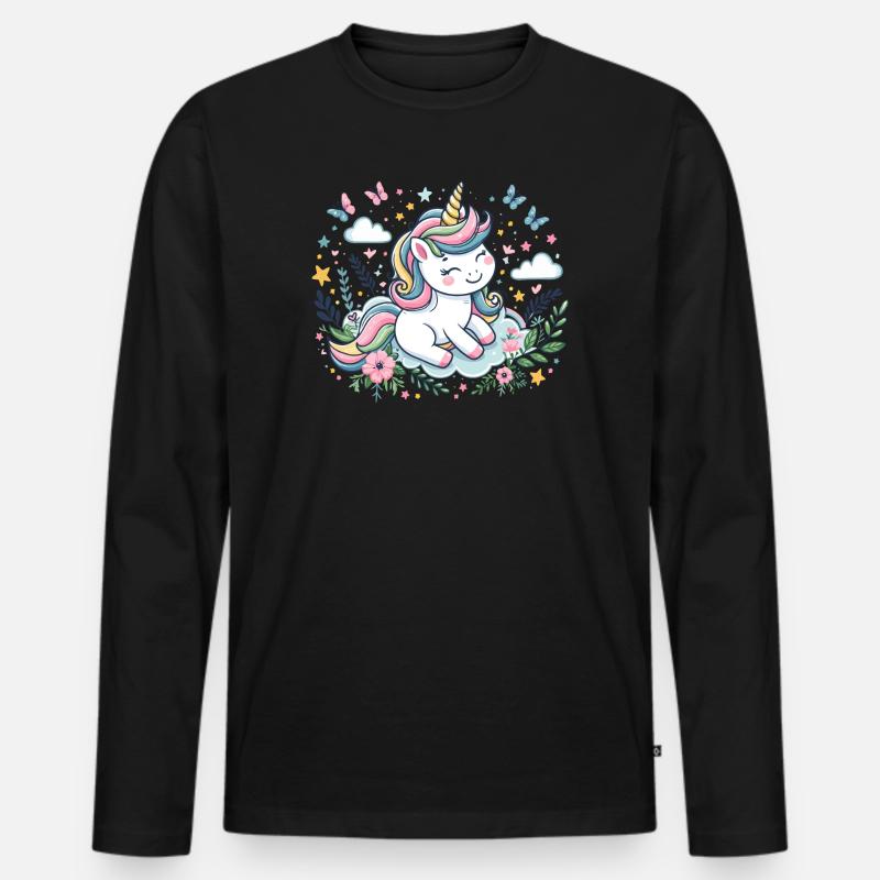 Niedliches Einhorn - Männer Premium Bio Langarmshirt - Schwarz
