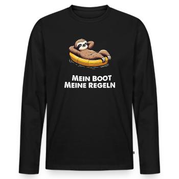 Faultier Mein Boot Meine Regeln - Kapitän Geschenk - Männer Premium Bio Langarmshirt - Schwarz - Vorne - Nico (187cm)