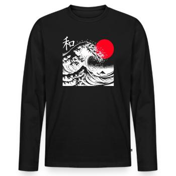 Japan Large Wave Kanagawa hokusai Zen T Shirt - Men's Premium Organic Long Sleeve Shirt - black - Front - Nico (187cm)