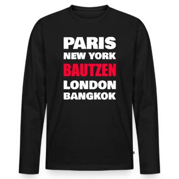Bautzen Shirt – lustiges Heimat Design - Männer Premium Bio Langarmshirt - Schwarz - Vorne - Nico (187cm)