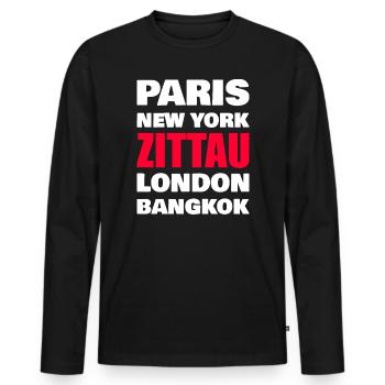 Zittau Shirt – Heimat Design - Men's Premium Organic Long Sleeve Shirt - black - Front - Nico (187cm)