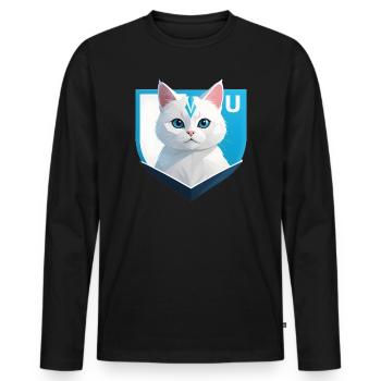 Chat Félin Futuriste en 3D - T-shirt manches longues Premium bio Homme - noir - Devant - Nico (187cm)