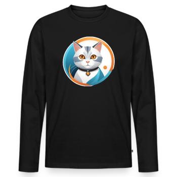 Chatty Cat Illustration - T-shirt manches longues Premium bio Homme - noir - Devant - Nico (187cm)