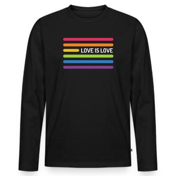 Mois de la fierté LGBT - Love is Love - T-shirt manches longues Premium bio Homme - noir - Devant - Nico (187cm)