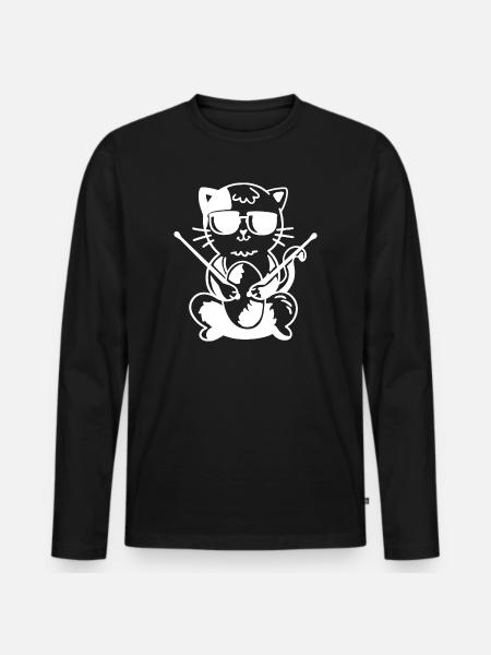 Schlagzeuger Katze - Männer Premium Bio Langarmshirt - Schwarz