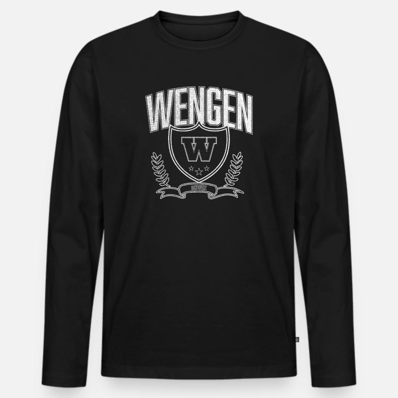 Wengen Alpin Wappen Design - Männer Premium Bio Langarmshirt - Schwarz