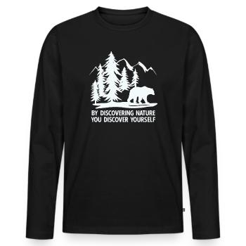 En découvrant la nature, on se découvre soi-même - T-shirt manches longues Premium bio Homme - noir - Devant - Nico (187cm)