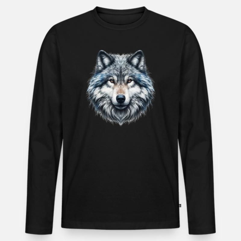 Wolf - Männer Premium Bio Langarmshirt - Schwarz