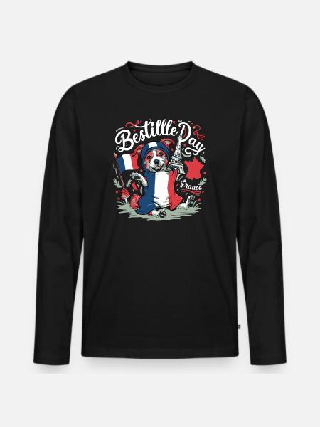 Freche Französische Flagge Hündchen - Männer Premium Bio Langarmshirt - Schwarz