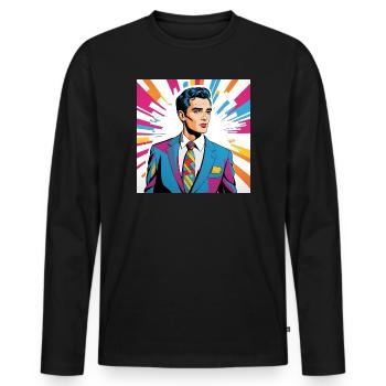 Portrait style pop art homme élégant - T-shirt manches longues Premium bio Homme - noir - Devant - Nico (187cm)