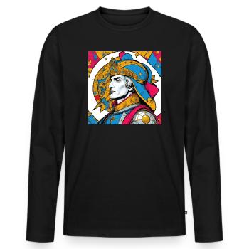 Figure Historique Médieval en Style PopArt - T-shirt manches longues Premium bio Homme - noir - Devant - Nico (187cm)
