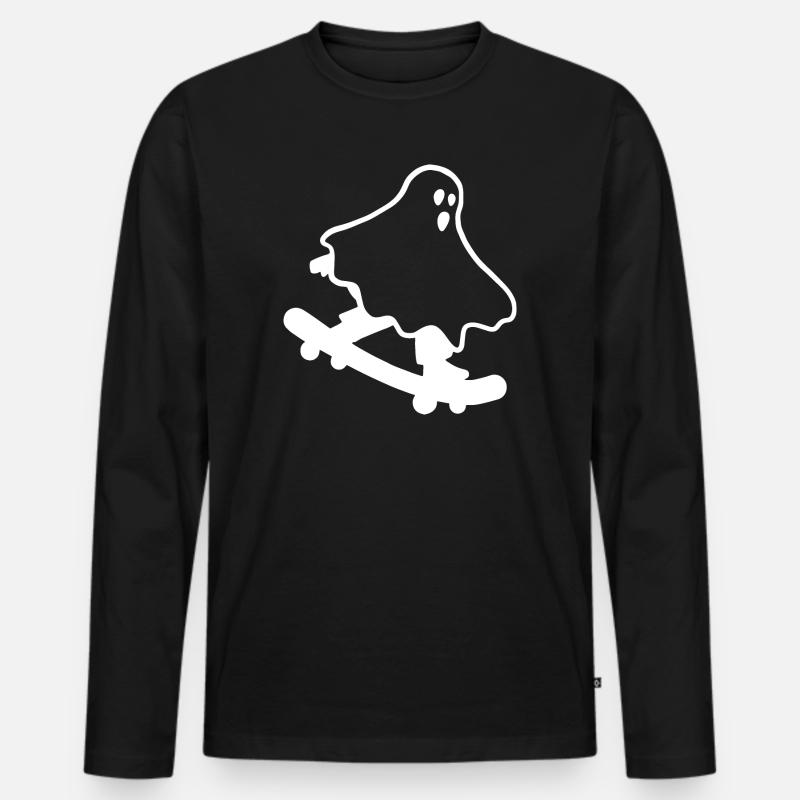 Skateboarding Geist Halloween - Männer Premium Bio Langarmshirt - Schwarz
