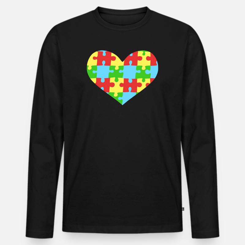 Puzzleteile Herz Autismus Bewusstsein - Männer Premium Bio Langarmshirt - Schwarz