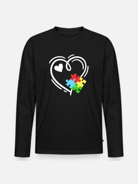 Autismus Puzzleteile Herz - Männer Premium Bio Langarmshirt - Schwarz