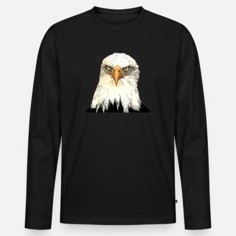 Adlerkopf Illustration mit intensivem Blick - Männer Premium Bio Langarmshirt - Schwarz