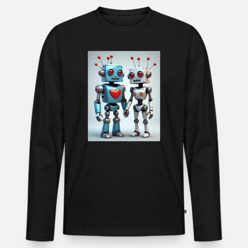 Roboter Pärchen - Männer Premium Bio Langarmshirt - Schwarz