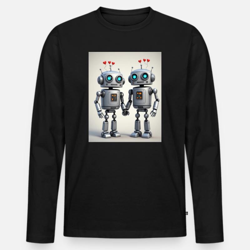 Roboter Pärchen - Männer Premium Bio Langarmshirt - Schwarz