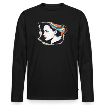 Minimalistisches Vintage-Design: Frauenkopf - Männer Premium Bio Langarmshirt - Schwarz - Vorne - Nico (187cm)
