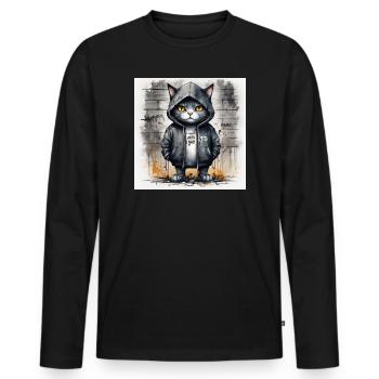 Chat graffiti en sweat à capuche - T-shirt manches longues Premium bio Homme - noir - Devant - Nico (187cm)