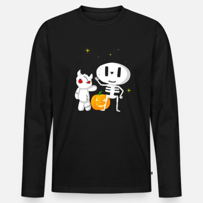 Halloweengesellschaft Gespenst und Monsterchen - Männer Premium Bio Langarmshirt - Schwarz