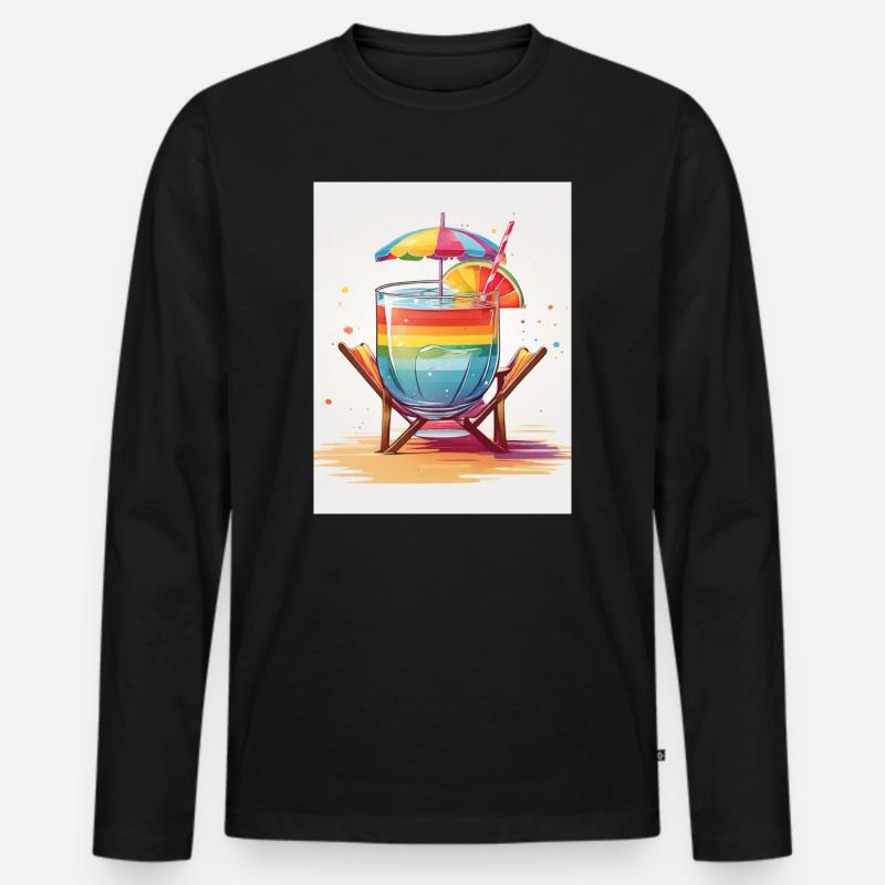 Regenbogen-Cocktail - Männer Premium Bio Langarmshirt - Schwarz