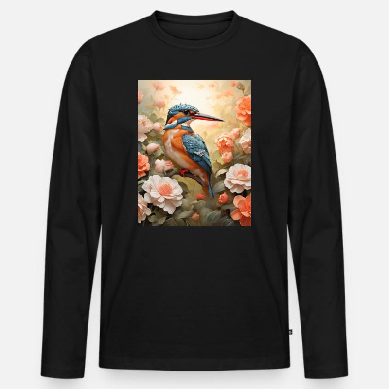 Eisvogel im Blütenmeer - Männer Premium Bio Langarmshirt - Schwarz