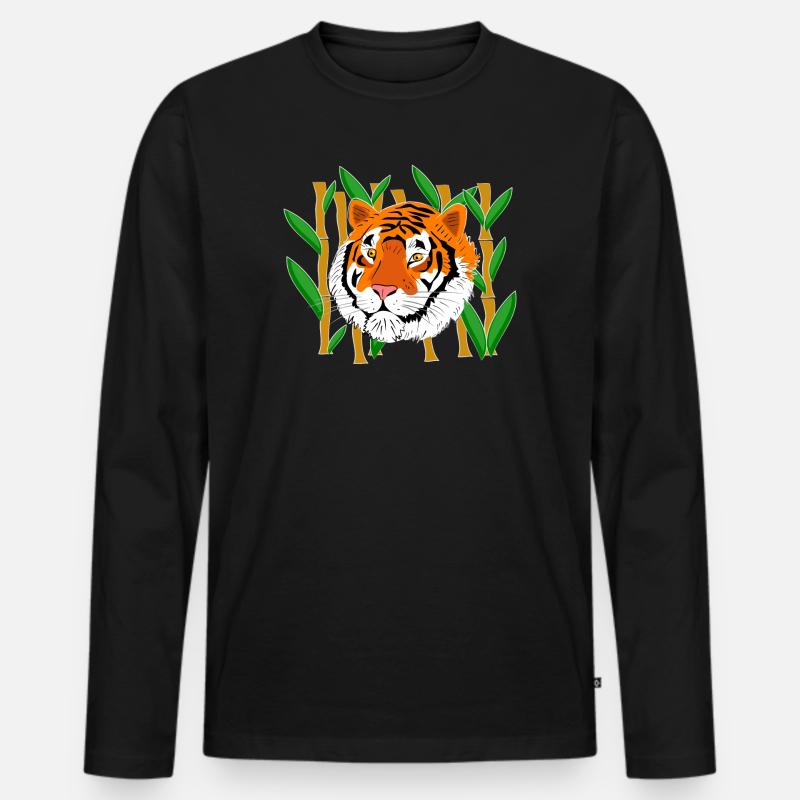 Tigerkopf - Männer Premium Bio Langarmshirt - Schwarz