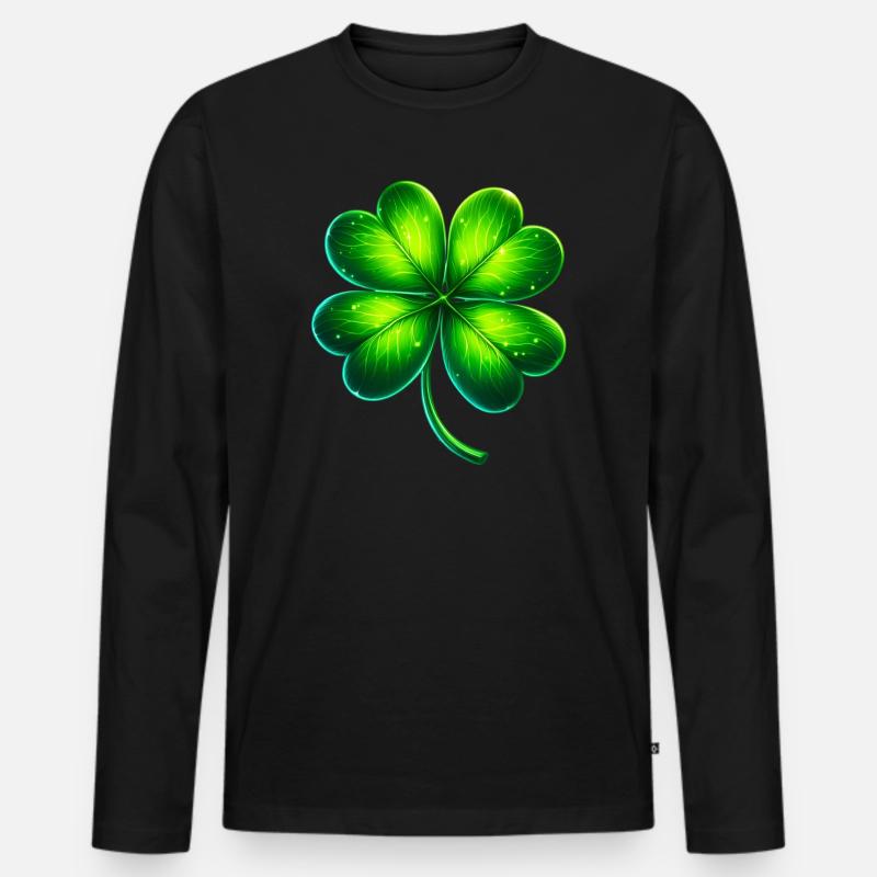 Vierblättriges Kleeblatt - Männer Premium Bio Langarmshirt - Schwarz
