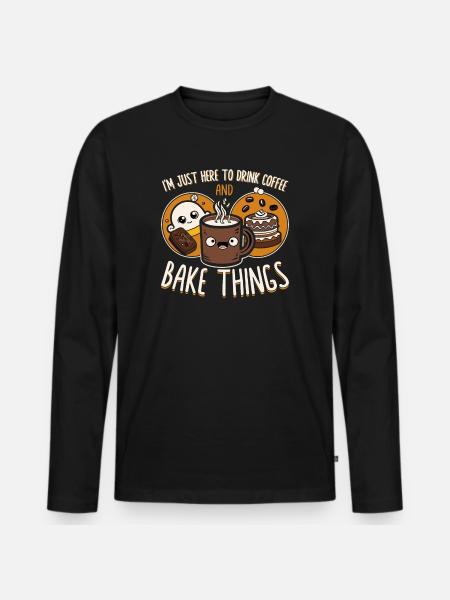 Coffee and Baking Saying Illustration - Men's Premium Organic Long Sleeve Shirt - black