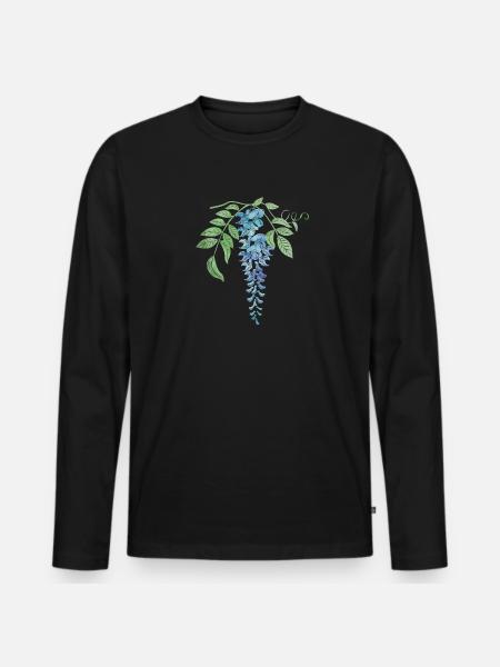 Wild Blue Wisteria Illustration - Men's Premium Organic Long Sleeve Shirt - black