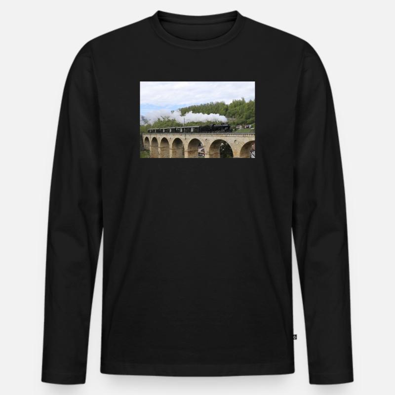 SBB Lok auf Viadukt - Männer Premium Bio Langarmshirt - Schwarz