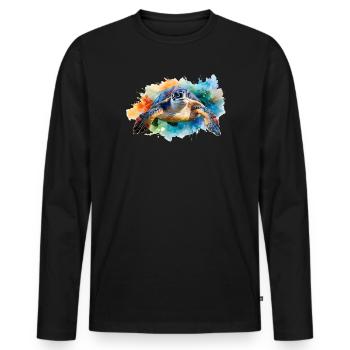 A water turtle in colorful watercolor style - Men's Premium Organic Long Sleeve Shirt - black - Front - Nico (187cm)