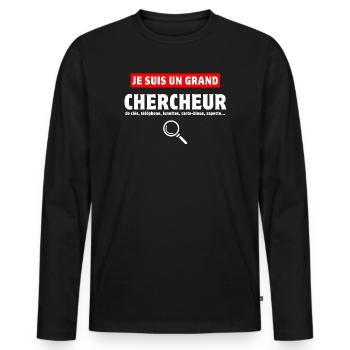 chercher, chercheur, perdre ses clés - T-shirt manches longues Premium bio Homme - noir - Devant - Nico (187cm)