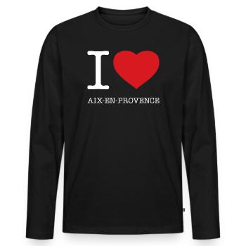 J’ADORE AIX-EN-PROVENCE - T-shirt manches longues Premium bio Homme - noir - Devant - Nico (187cm)