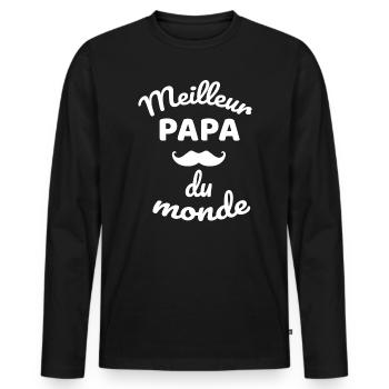 Design Papa Moustache Globale Authentique - T-shirt manches longues Premium bio Homme - noir - Devant - Nico (187cm)