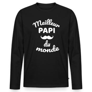 Humorous quote Papa du Monde - Men's Premium Organic Long Sleeve Shirt - black - Front - Nico (187cm)
